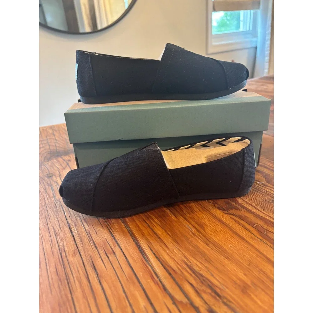 NWT TOMS Womens Alpargata Black Recycled Cotton Canvas Shoes 10017716 Size 6
